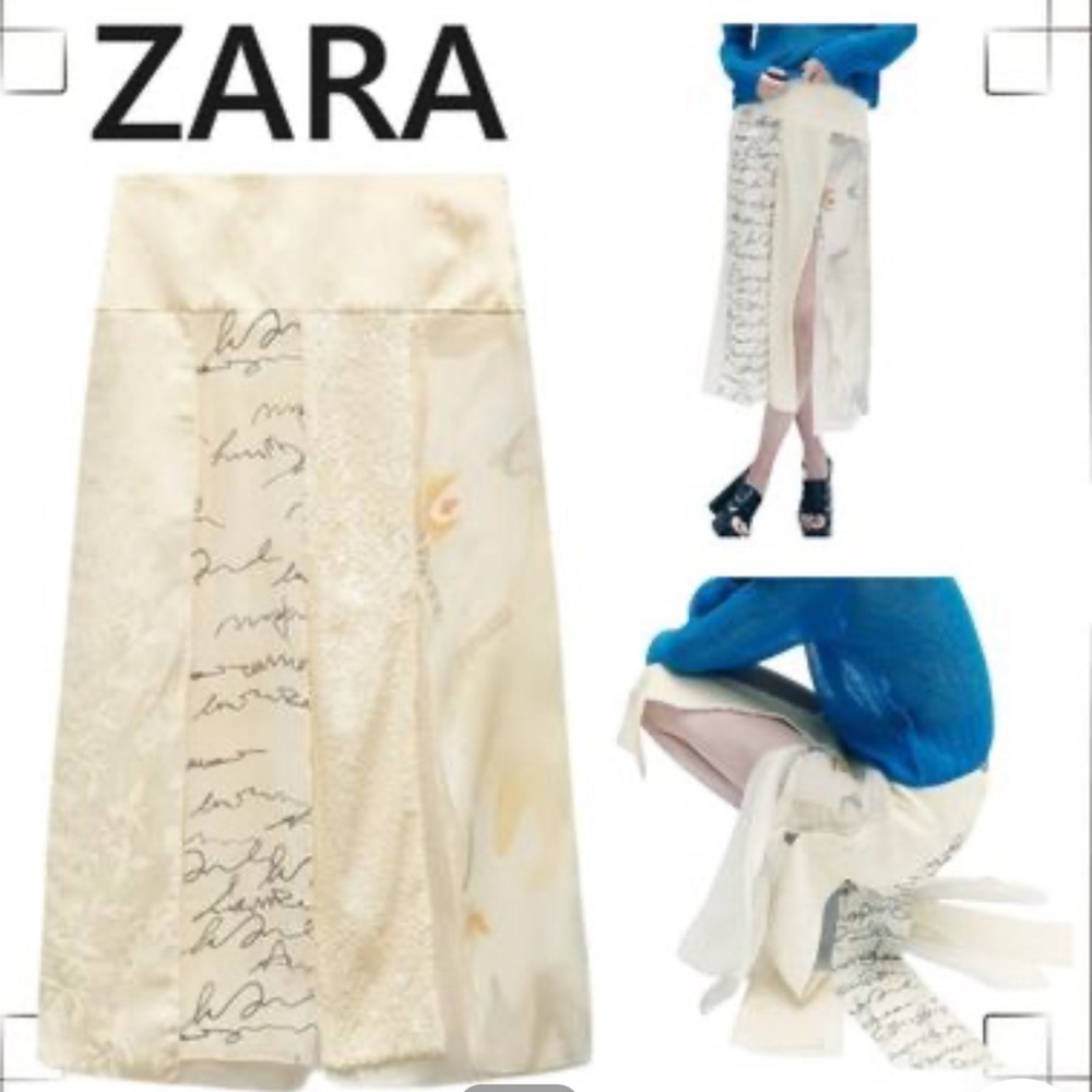 NWT ZARA patchwork midi skirt ZW collection SEQUINS  GRAPHICS & fluttery…